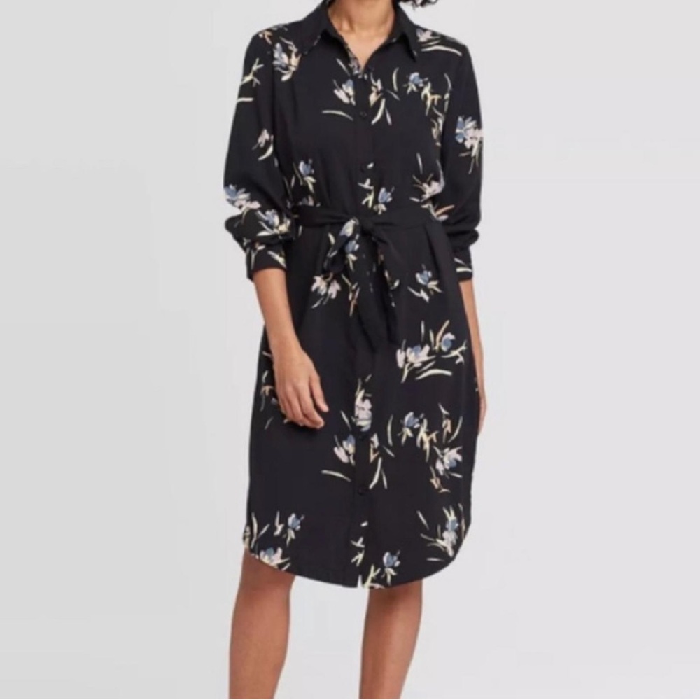 a new day Black Floral Long Sleeve Shirt Dress